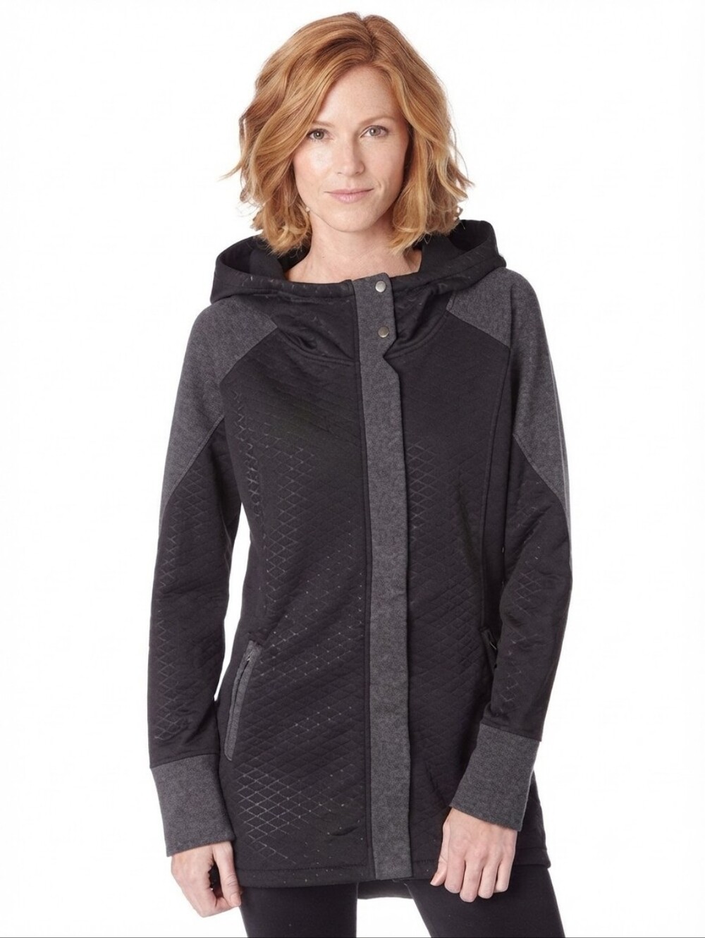 ​The North Face Recover Up Quilted Hooded Fleece Jacket Black Gray Womens Size M